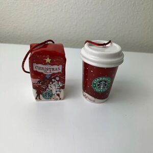 2007 STARBUCKS Christmas Blend Coffee Bag and Cup Set Ceramic Holiday Ornament